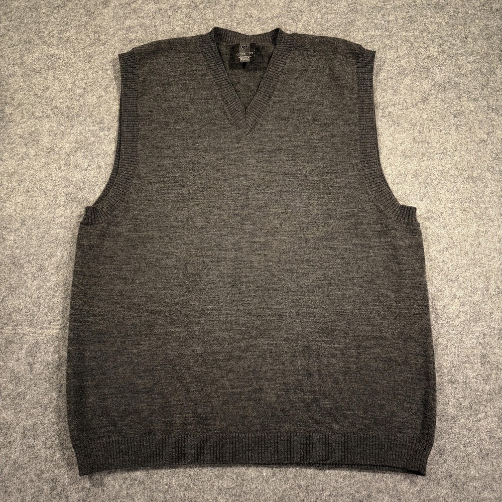 VTG Nike Tiger‎ Woods Sweater Vest Mens Large Gray 100% Merino Wool V Neck Golf